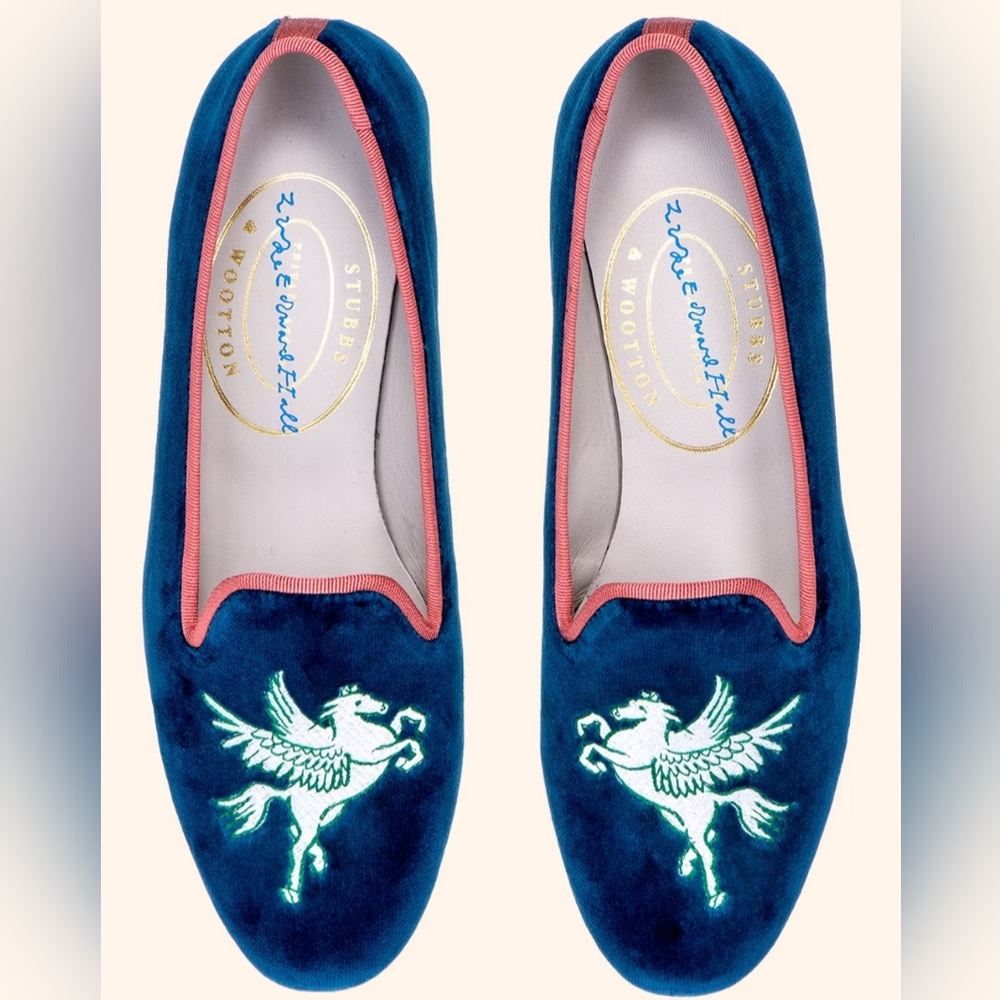 Stubbs & Wootton Blue Velvet Loafers